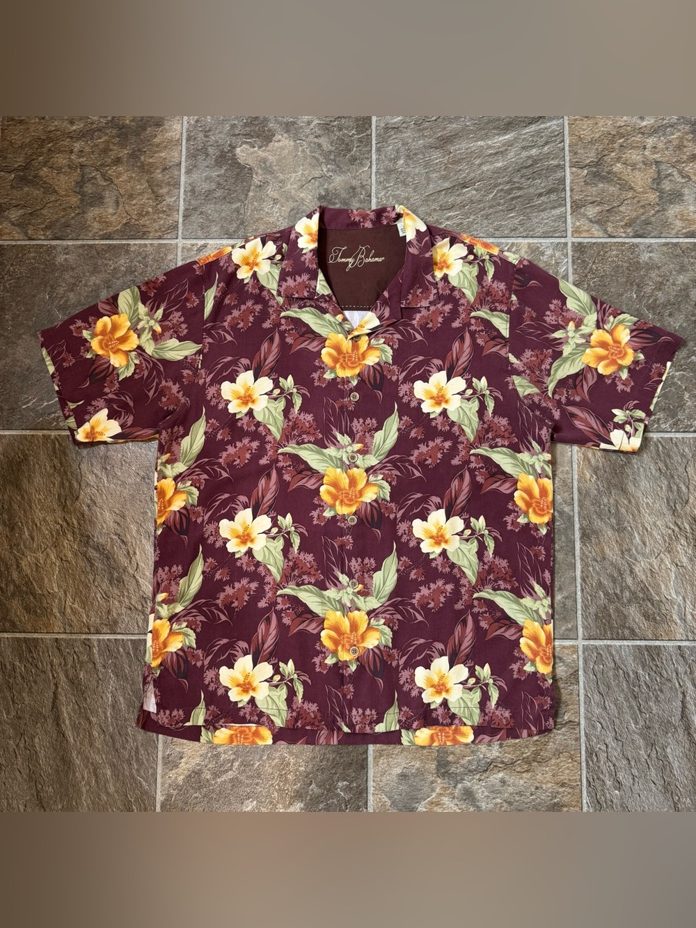 Tommy Bahama Mens L Silk Short Sleeve Shirt Coastal Surf Red Aloha Floral Print